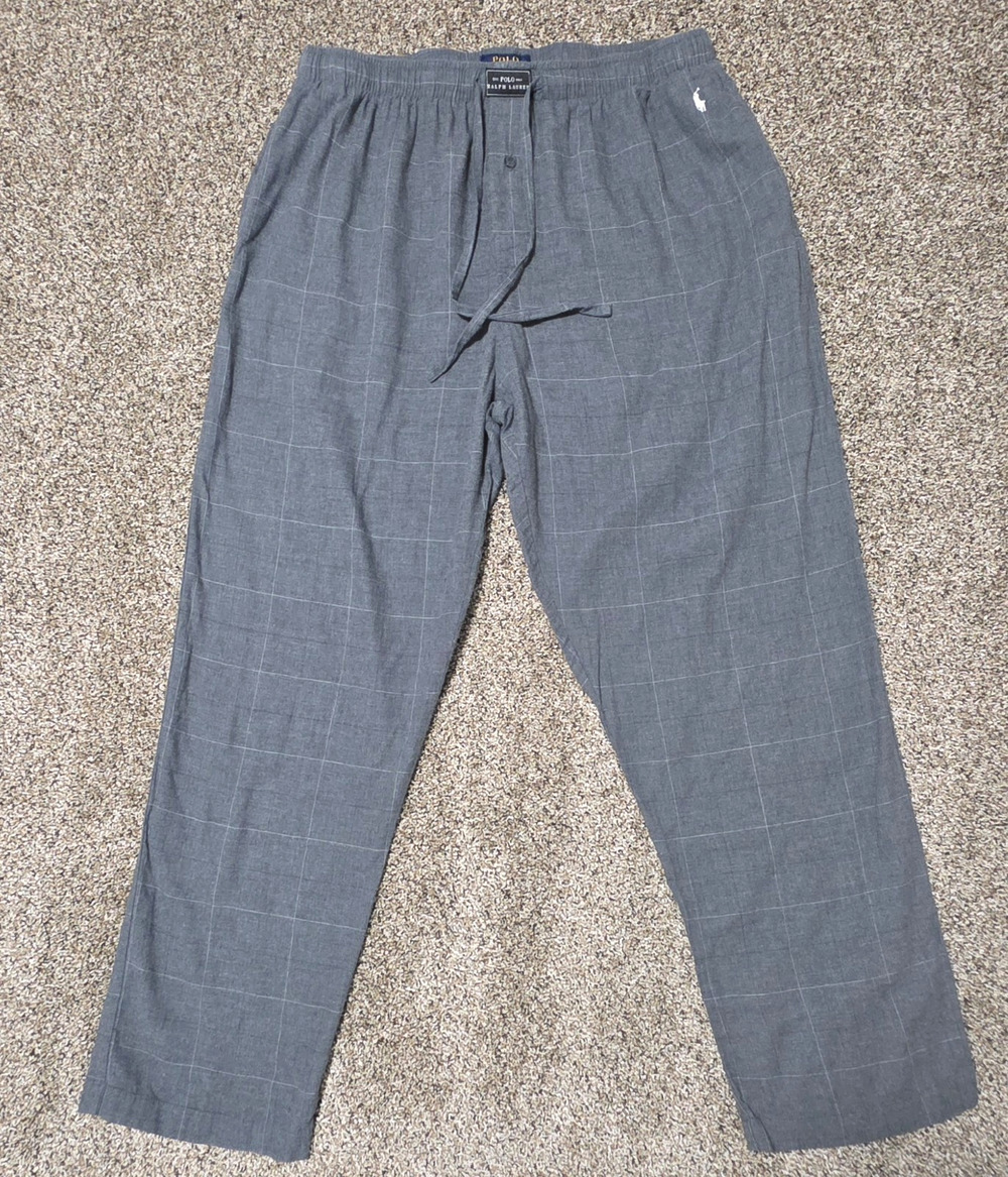Polo Ralph Lauren Pajama Pants Mens XL Gray Plaid Cotton Sleepwear Lounge